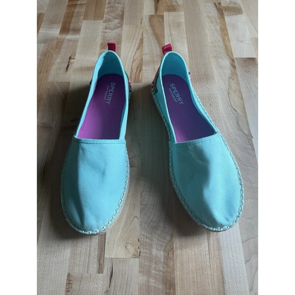 Sperry X Vineyard Vines Espadrille Flats Aqua Watermelon Girl's 5.5, Women's 7